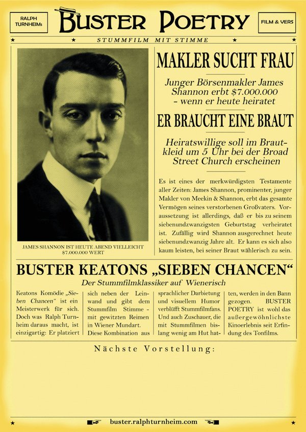 Plakat BUSTER POETRY: SIEBEN CHANCEN Zeitung A1